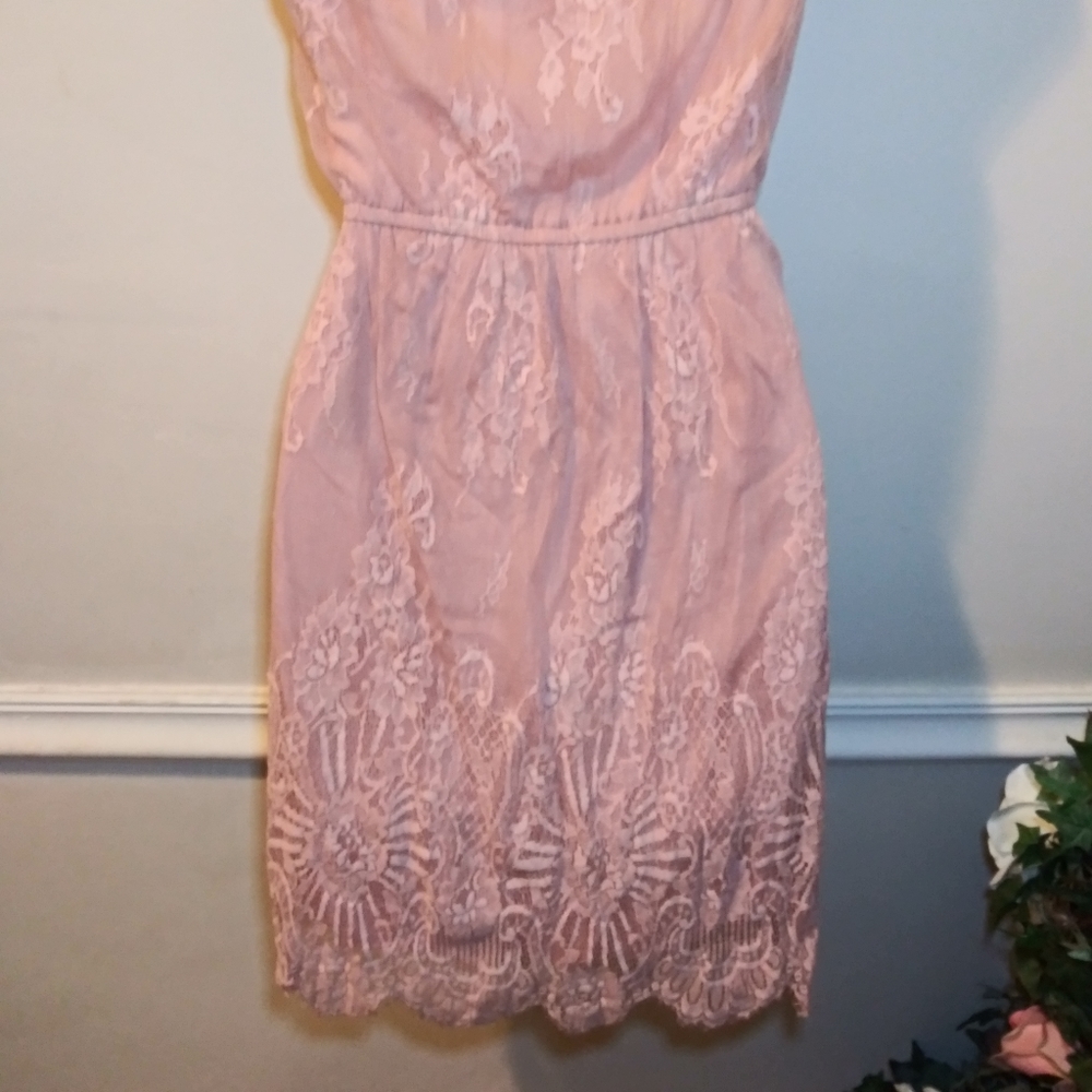 Forever 21 Boho Festival Style Strapless Mauve Lace Mini Dress - Picture 7 of 10